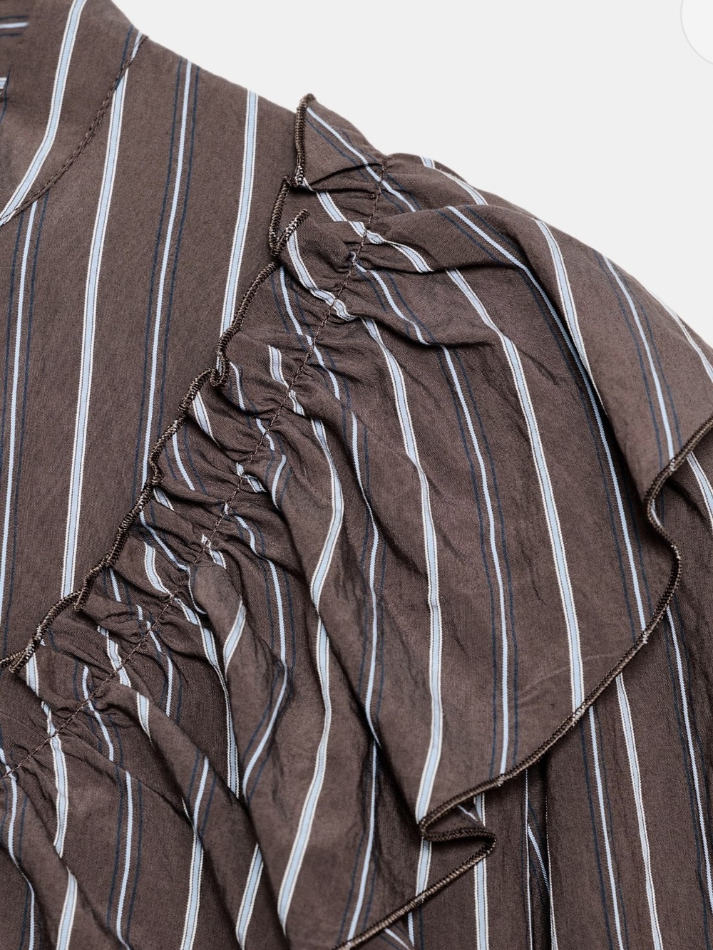 Zara Striped Ruffle Front Button-Up Blouse(S) - Picture 6 of 6